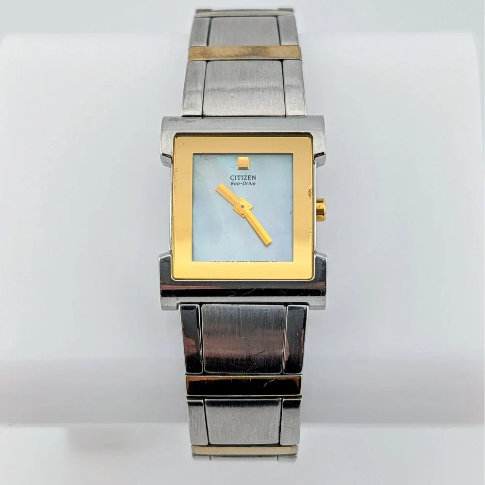 Citizen Eco-Drive Elegance 18mm Two Tone MOP Dial Rectangular Watch B023-S001820